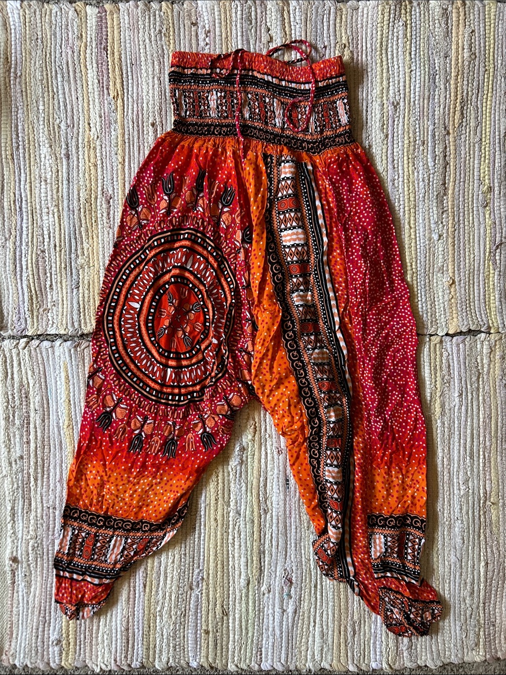 Bohemian Wide-Leg Harem Pants in Orange & Red